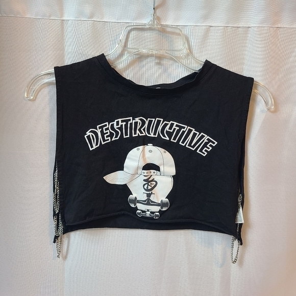 Adika Destructive Skateboard Chain Punk Crop Top - Picture 1 of 4